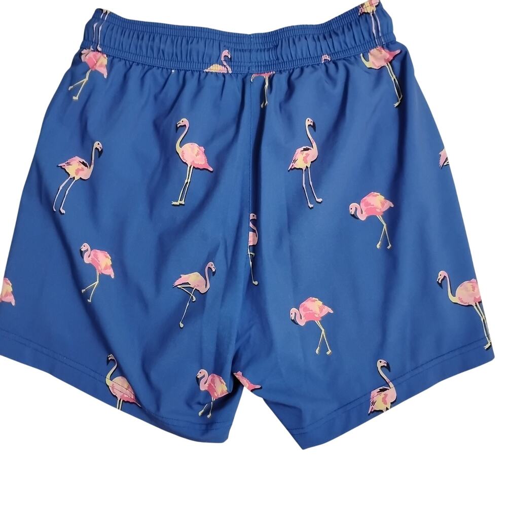 Maamgic Mens XS Swim Trunks Blue Flamingo Elastic Waist Drawstring Zip Pockets - Picture 2 of 7